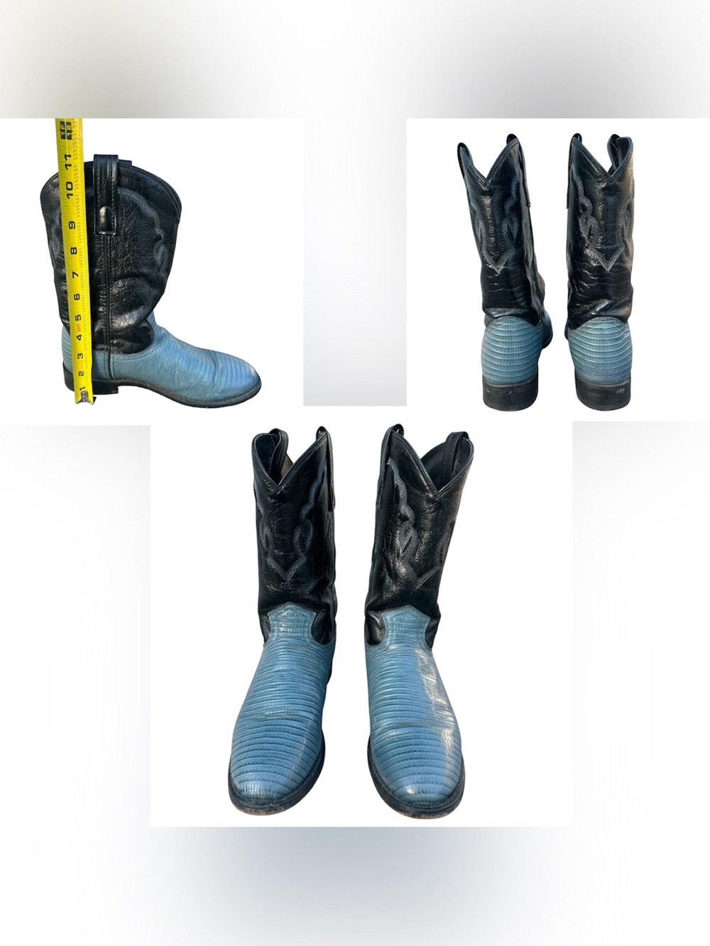 Exotic Teju Lizard Cowboy Boots Vintage Blue Black Western Cowboy Boots Women 8